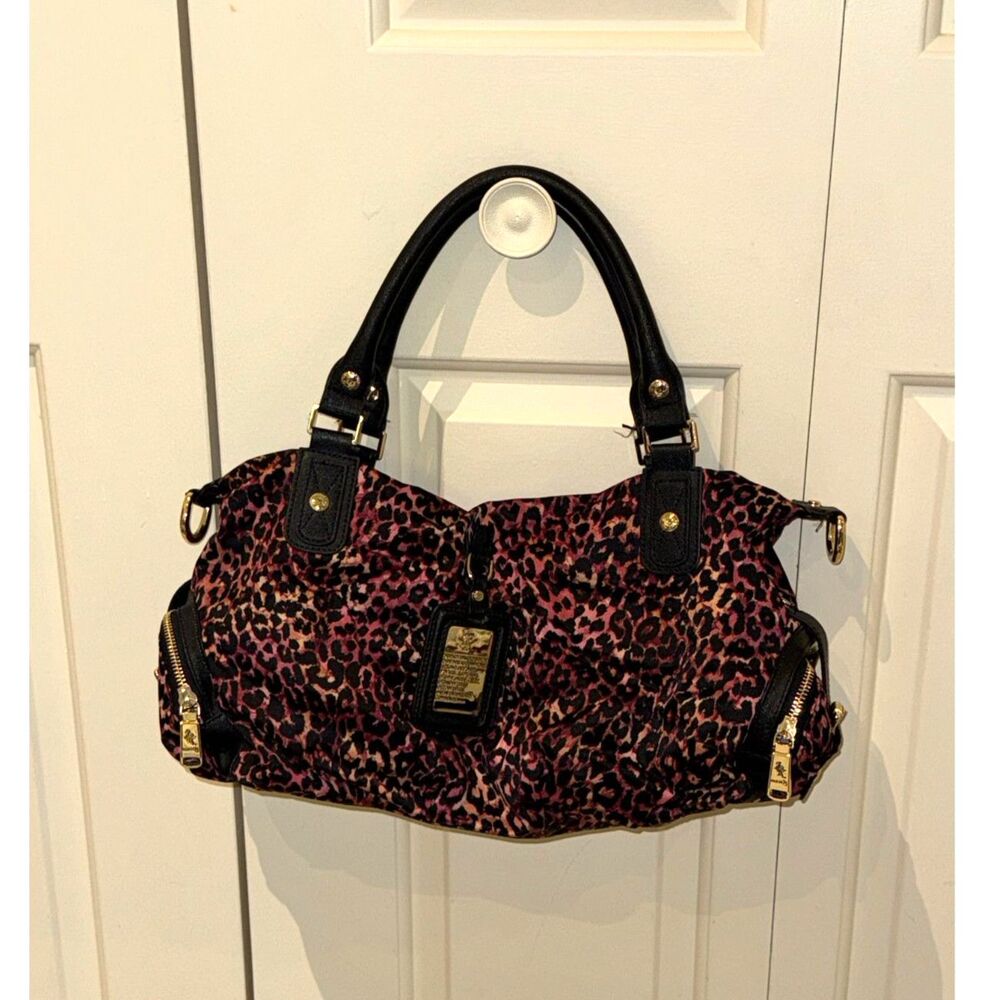 JPK Paris Nylon/Leather Cheetah Print Slouchy Handbag with Shoulder Strap